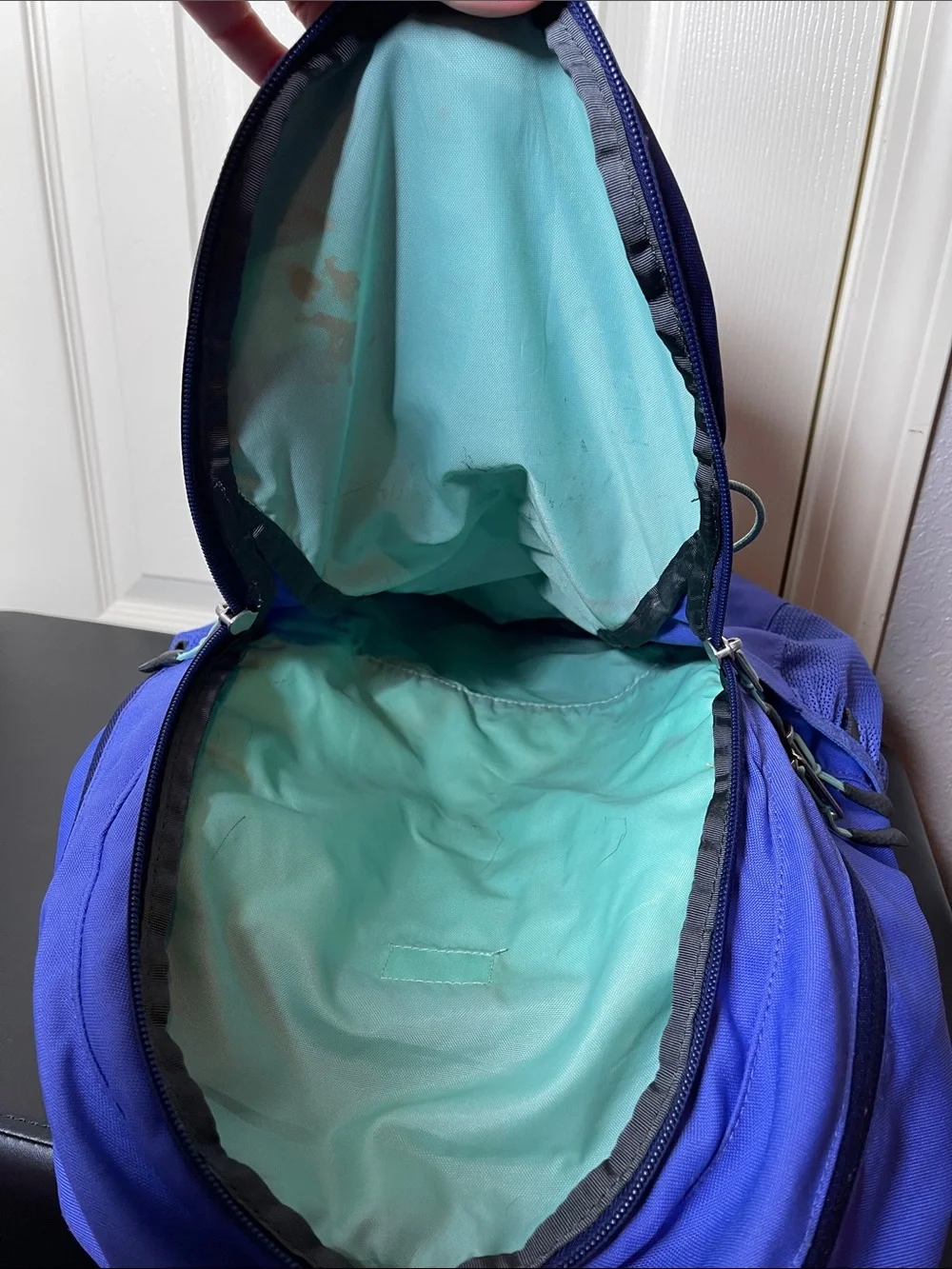 The North Face Blue and Navy Backpack with Mint Accents